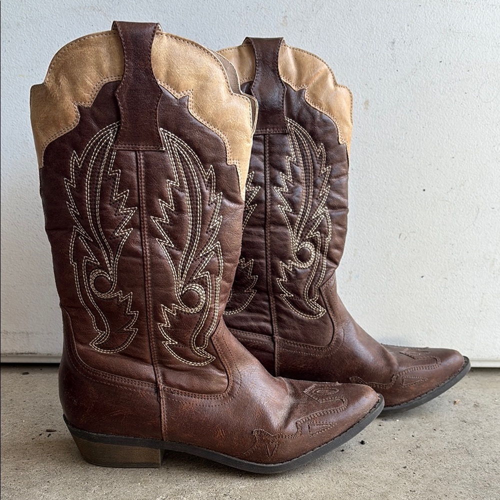 Coconuts by Matisse Brown and Tan Cowboy Boots